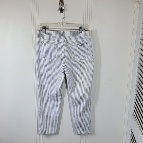 Chico's So Slimming Girlfriend Blue & White Striped Cropped Pants - Picture 3 of 12
